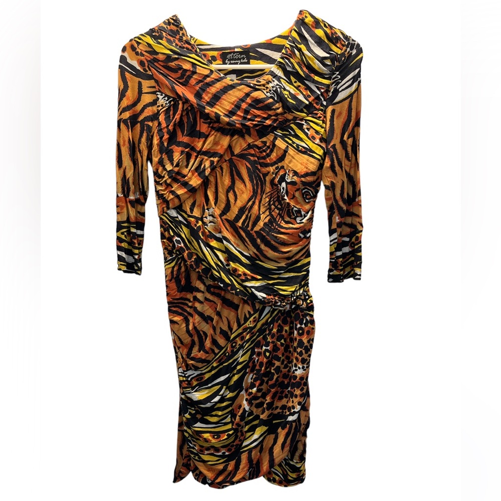 Torn by Ronny Kobo Tiger Animal Print Mob Wife Mini Dress XS